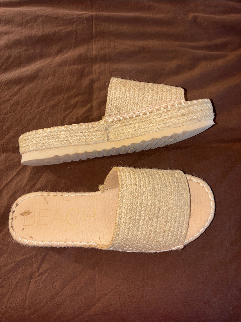 Beach Straw Slide Sandals in Beige - Women